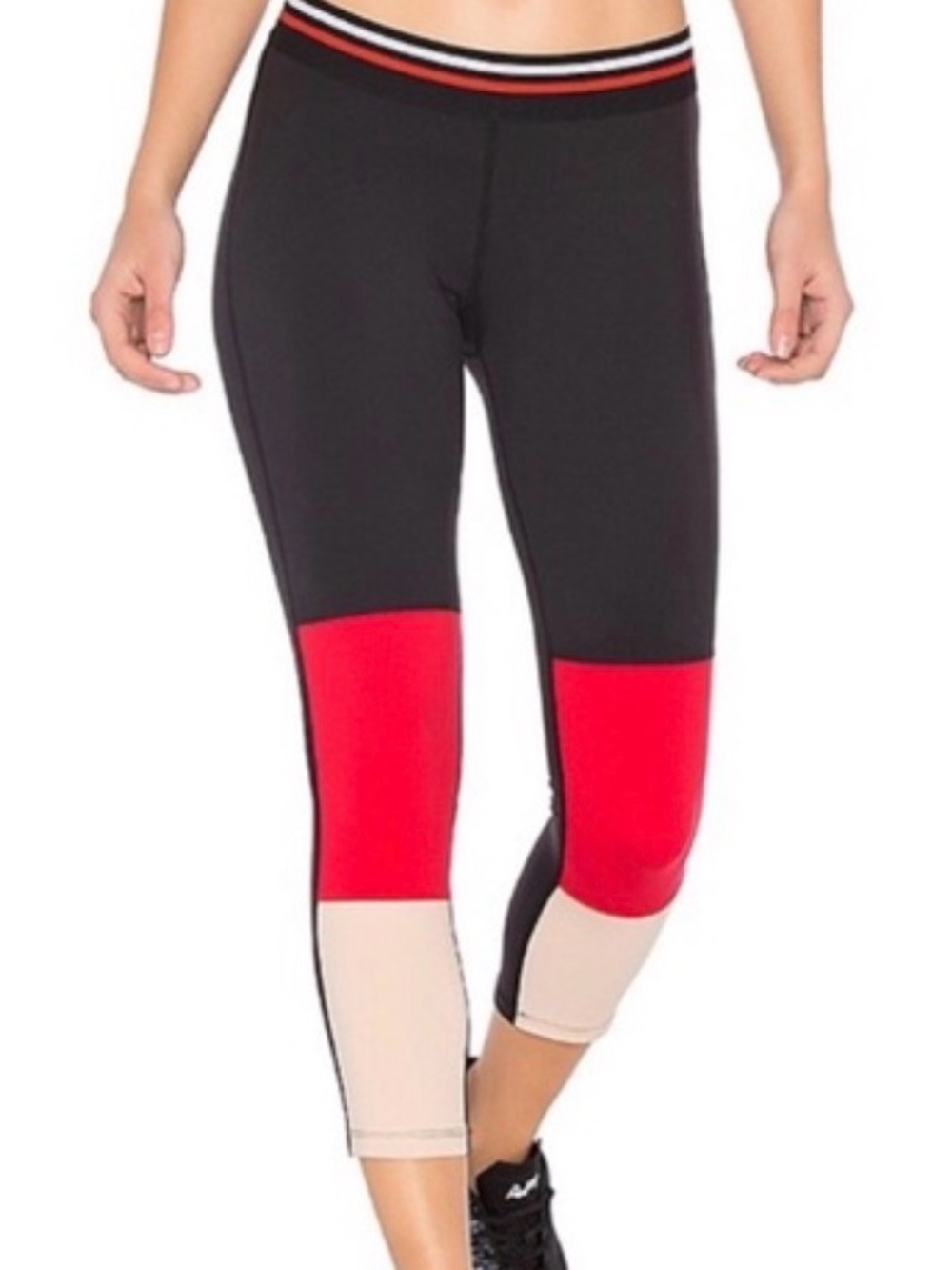 Splits59 Black, Red & Cream Colorblock Cropped Leggings